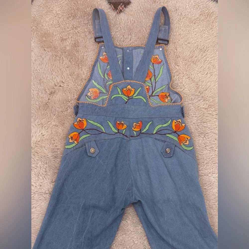 Chasing Unicorns Denim Overalls with Floral Embroidery - Picture 7 of 10